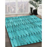 Patterned Bright Cyan Blue Rug, pat236lblu