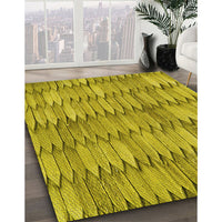 Patterned Dark Yellow Green Rug, pat236yw