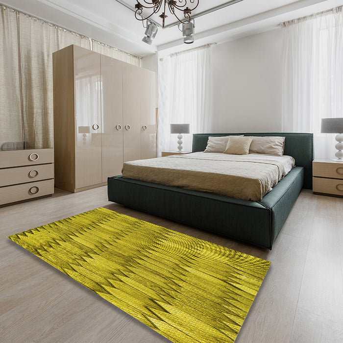 Round Machine Washable Transitional Dark Yellow Green Rug in a Office, wshpat236yw