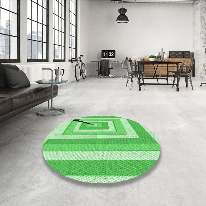 Round Patterned Green Rug in a Office, pat2360grn