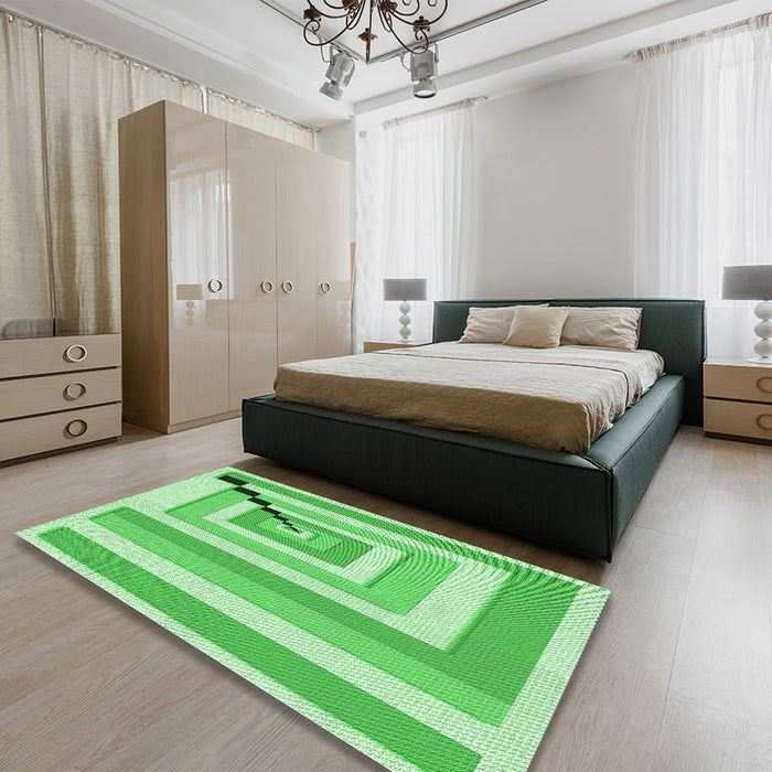 Patterned Green Rug in a Bedroom, pat2360grn