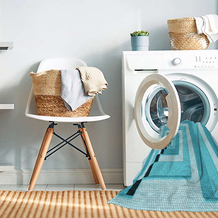 Machine Washable Transitional Dark Turquoise Green Rug in a Washing Machine, wshpat2360lblu