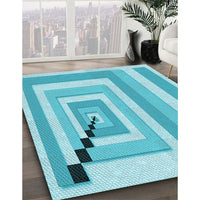 Patterned Dark Turquoise Green Rug, pat2360lblu