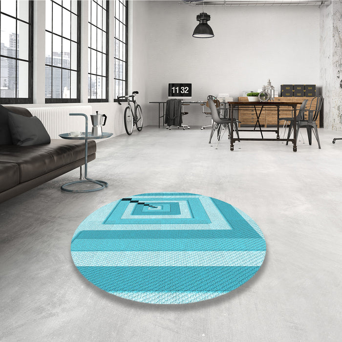 Round Patterned Dark Turquoise Green Rug in a Office, pat2360lblu