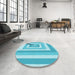 Round Patterned Dark Turquoise Green Rug in a Office, pat2360lblu