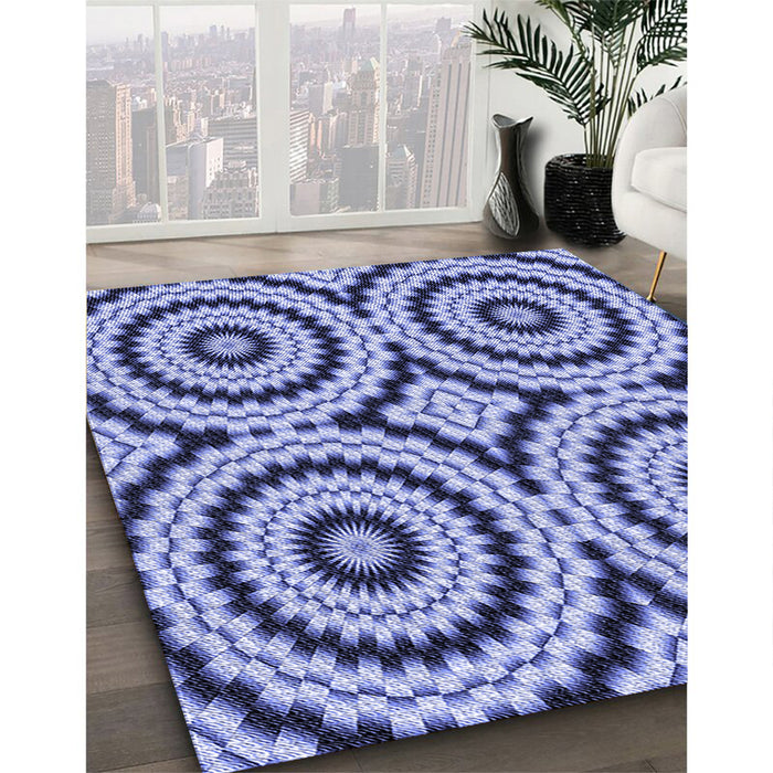 Patterned Sapphire Blue Rug in Family Room, pat2361blu