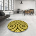 Round Patterned Bright Gold Yellow Rug in a Office, pat2361yw