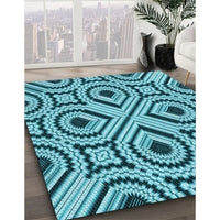 Patterned Teal Green Rug, pat2362lblu