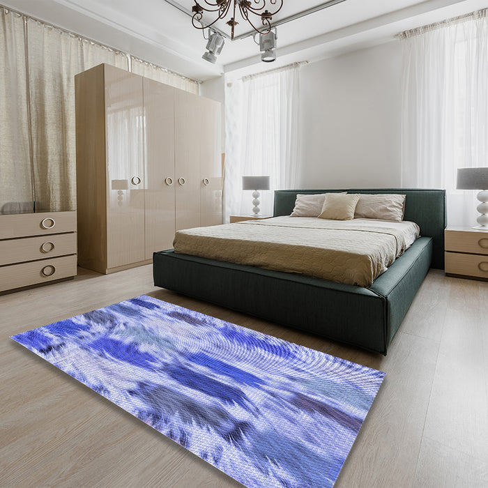 Patterned Jeans Blue Rug in a Bedroom, pat2363blu