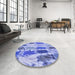 Round Patterned Jeans Blue Rug in a Office, pat2363blu