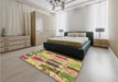 Patterned Light Brown Rug in a Bedroom, pat2363brn