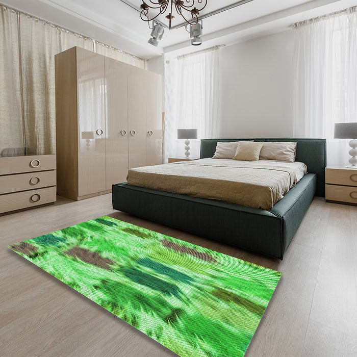 Patterned Emerald Green Rug in a Bedroom, pat2363grn