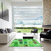 Square Patterned Emerald Green Rug in a Living Room, pat2363grn