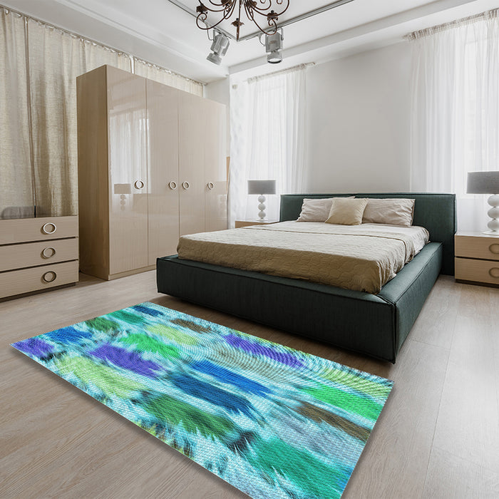 Patterned Blue Ivy Blue Rug in a Bedroom, pat2363lblu