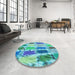 Round Patterned Blue Ivy Blue Rug in a Office, pat2363lblu