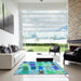 Square Patterned Blue Ivy Blue Rug in a Living Room, pat2363lblu