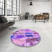 Round Patterned Violet Purple Rug in a Office, pat2363pur