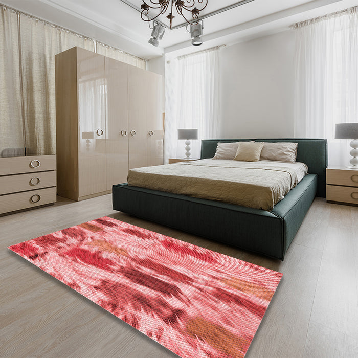 Patterned Light Coral Pink Rug in a Bedroom, pat2363rd