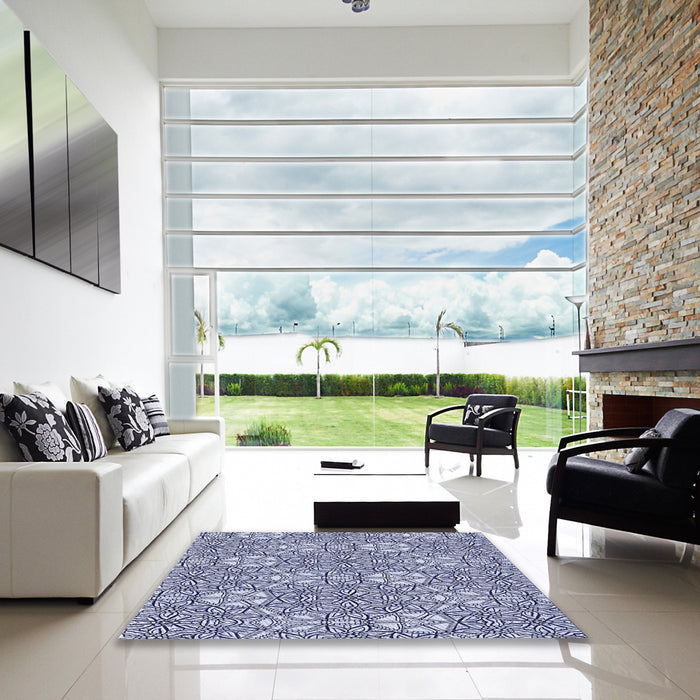 Square Patterned Blue Rug in a Living Room, pat2364blu