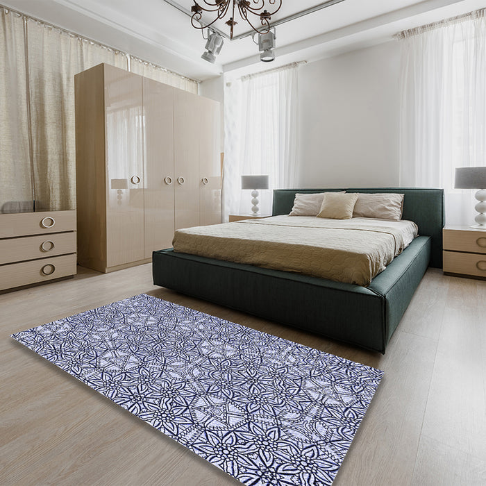 Patterned Blue Rug in a Bedroom, pat2364blu