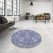 Round Patterned Blue Rug in a Office, pat2364blu