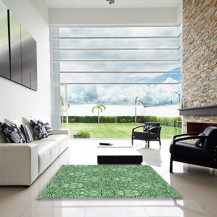 Square Patterned Pale Green Rug in a Living Room, pat2364grn