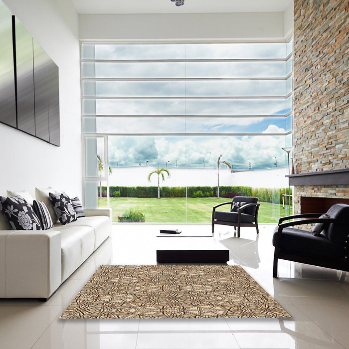 Square Patterned Khaki Gold Rug in a Living Room, pat2364org