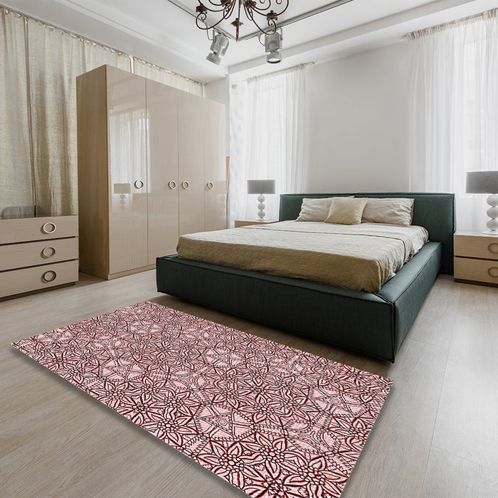 Patterned Pink Rug in a Bedroom, pat2364rd