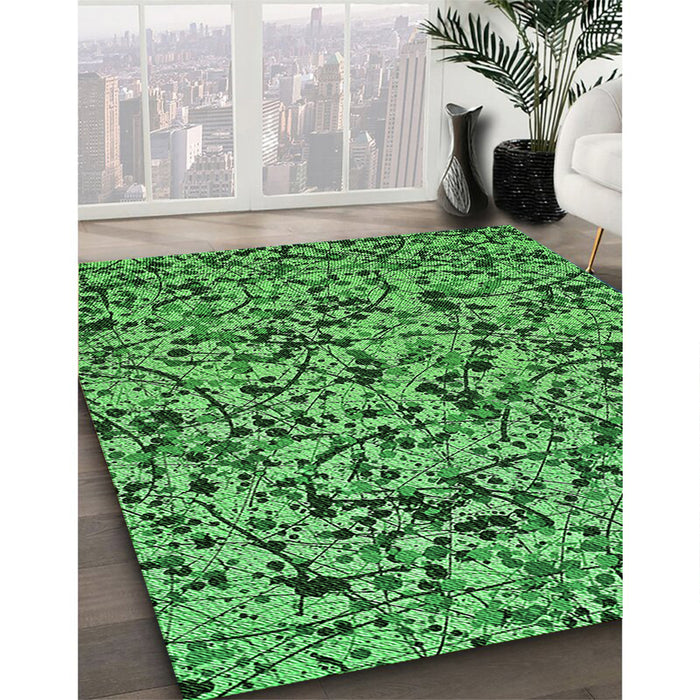 Patterned Deep Emerald Green Rug in Family Room, pat2365grn