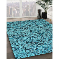 Patterned Teal Green Rug, pat2365lblu