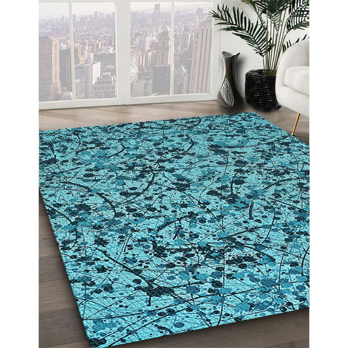 Patterned Teal Green Rug in Family Room, pat2365lblu