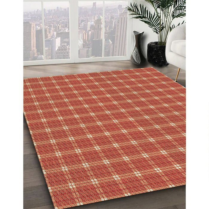 Patterned Ruby Red Rug in Family Room, pat2368brn