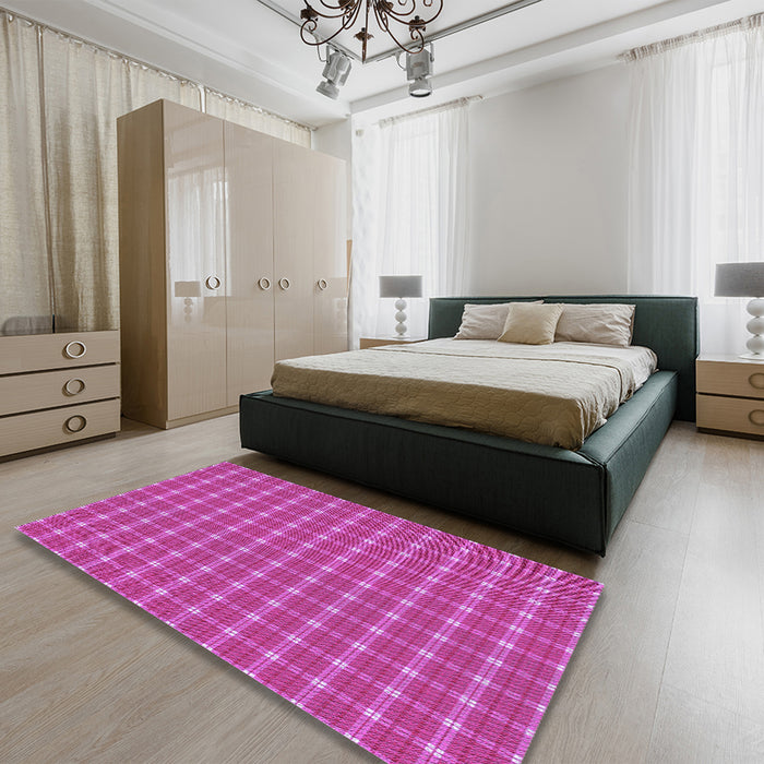 Patterned Deep Pink Rug in a Bedroom, pat2368pur