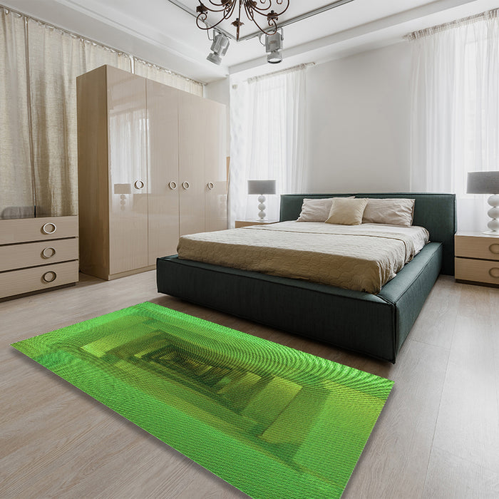 Patterned Green Rug in a Bedroom, pat237grn