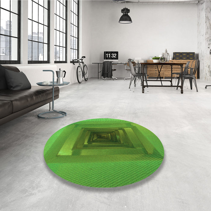 Round Patterned Green Rug in a Office, pat237grn