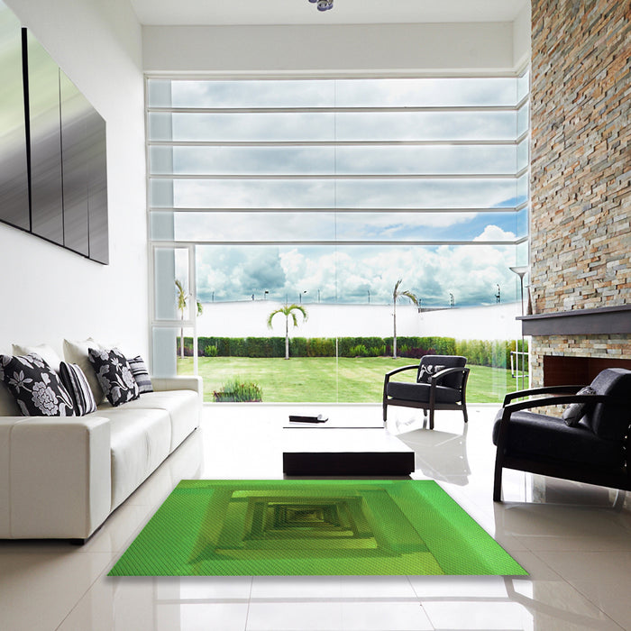 Square Patterned Green Rug in a Living Room, pat237grn