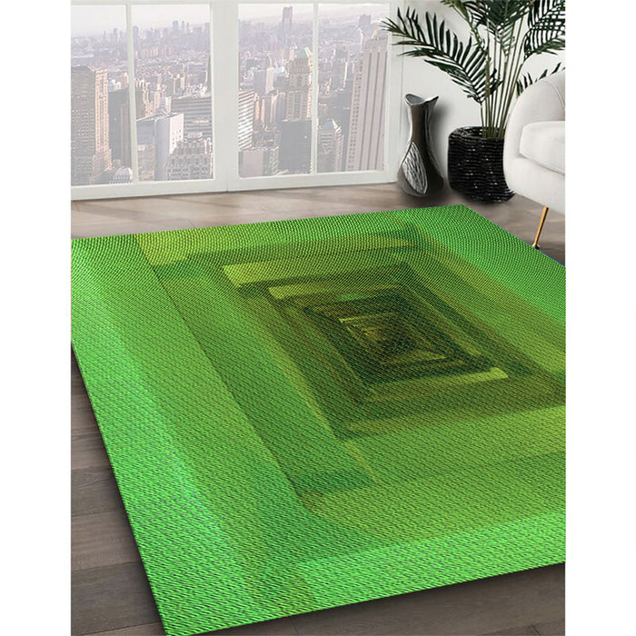 Patterned Green Rug in Family Room, pat237grn