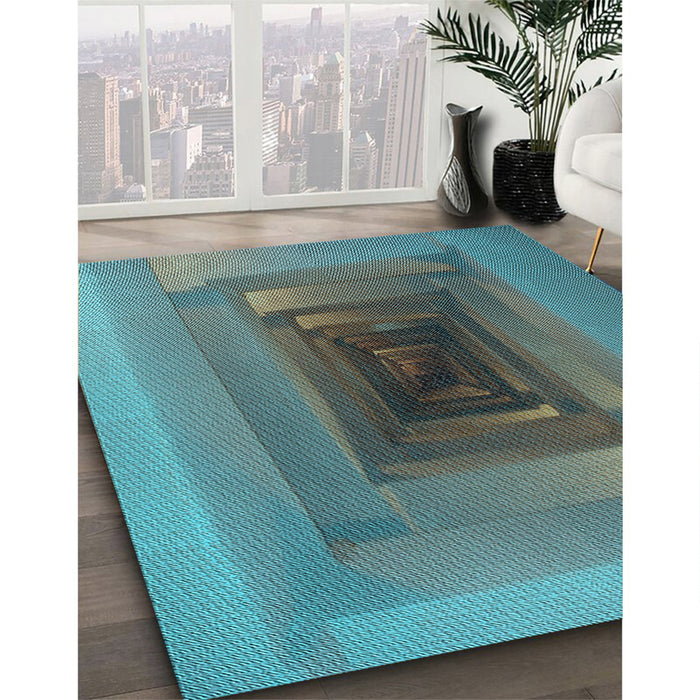 Patterned Blue Moss Green Rug in Family Room, pat237lblu