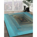 Patterned Blue Moss Green Rug in Family Room, pat237lblu