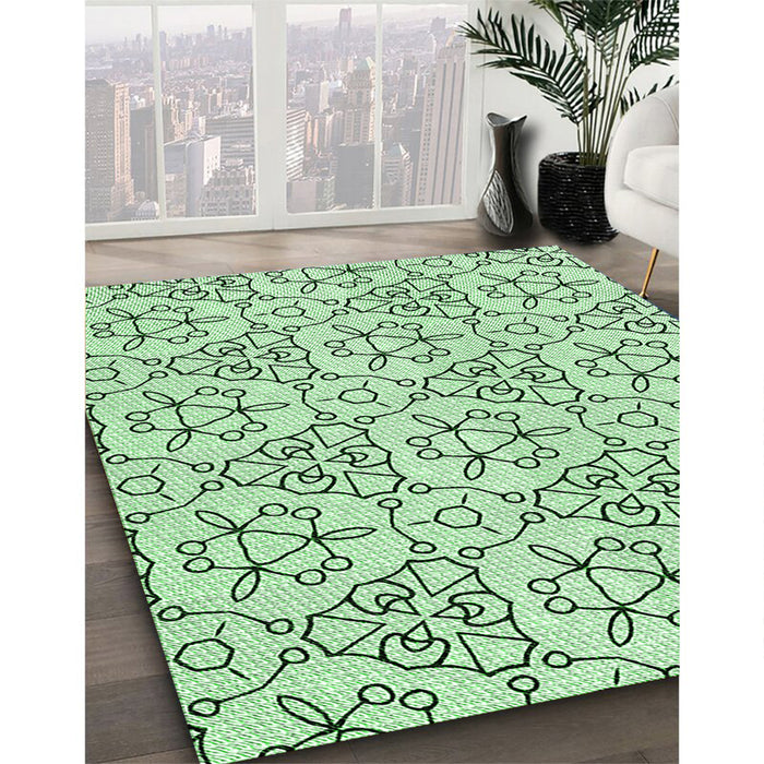 Patterned Mint Green Rug in Family Room, pat2370grn