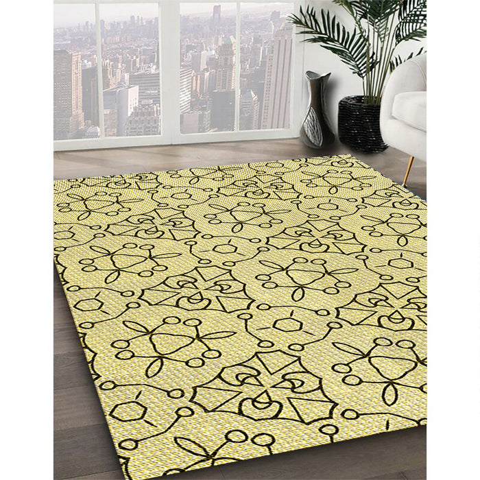 Patterned Sun Yellow Rug in Family Room, pat2370yw