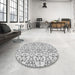 Round Machine Washable Transitional White Smoke Rug in a Office, wshpat2370