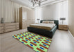 Patterned Yellow Green Rug in a Bedroom, pat2371lblu