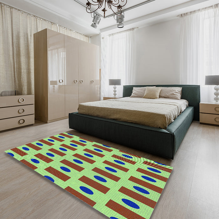 Patterned Yellow Green Rug in a Bedroom, pat2371lblu