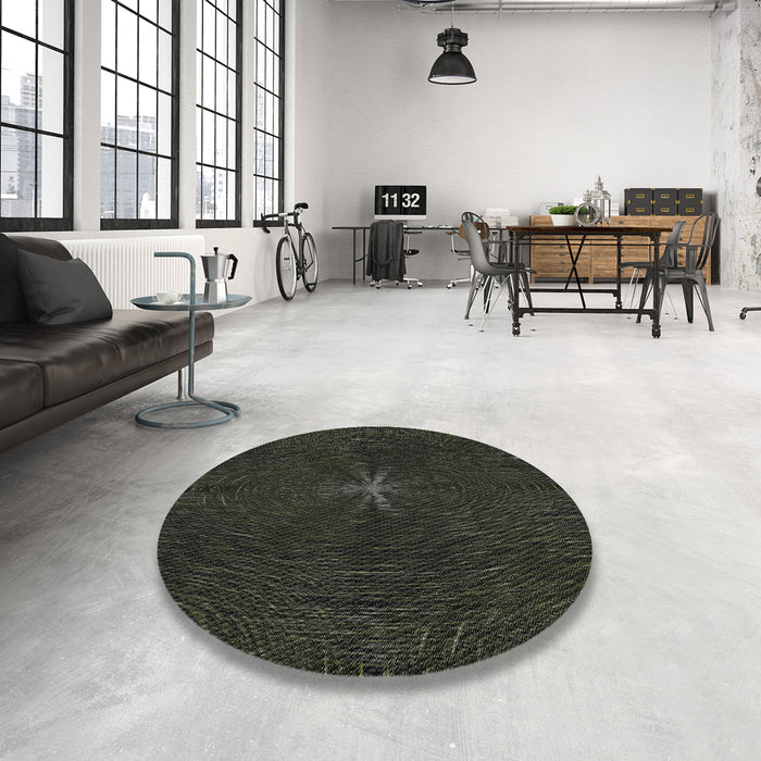 Round Machine Washable Transitional Black Rug in a Office, wshpat2372