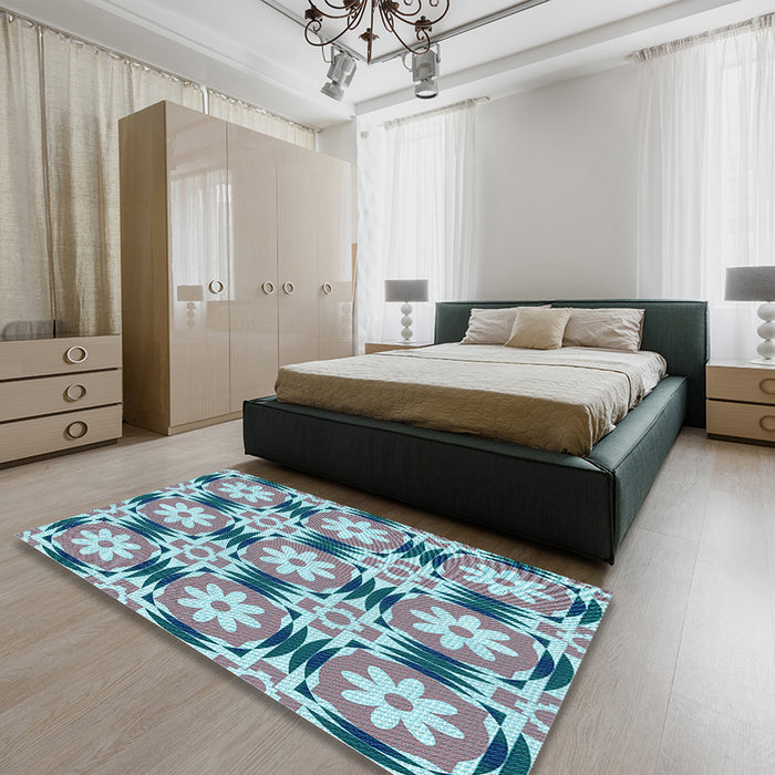 Patterned Blue Rug in a Bedroom, pat2373lblu