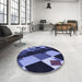 Round Patterned Sky Blue Rug in a Office, pat2374blu