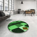 Round Patterned Deep Emerald Green Rug in a Office, pat2374grn