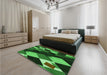 Patterned Deep Emerald Green Rug in a Bedroom, pat2374grn