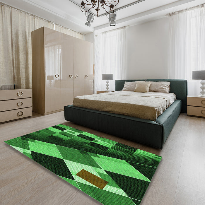 Patterned Deep Emerald Green Rug in a Bedroom, pat2374grn